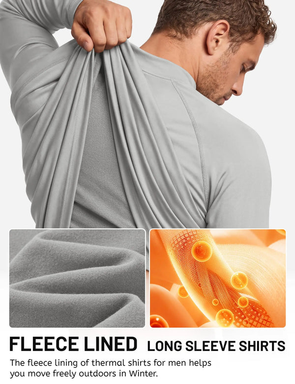 TACVASEN Men's Autumn And Winter Mock Neck Thermal T-shirts Fleece Lined Long Sleeves Stretchy Athletic Workout Base Layer Tops
