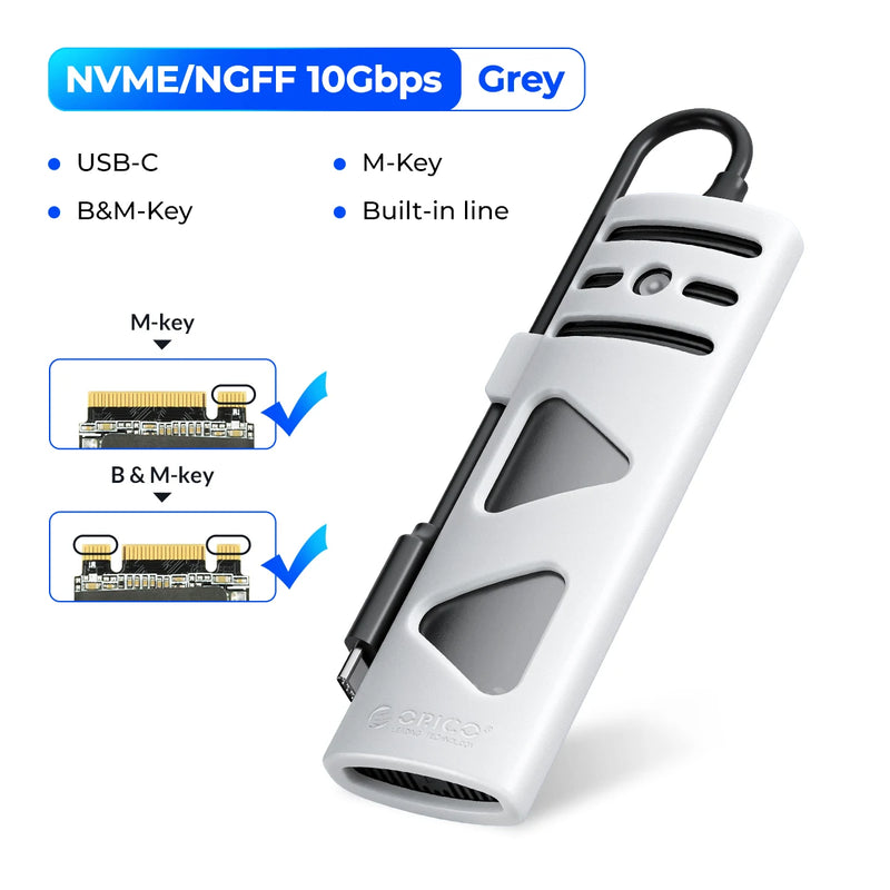 ORICO Portable M2 SSD Case NVME SATA Dual Protocol Tool Free M.2 SSD Enclosure External for NVME PCIE NGFF SATA SSD Disk Box