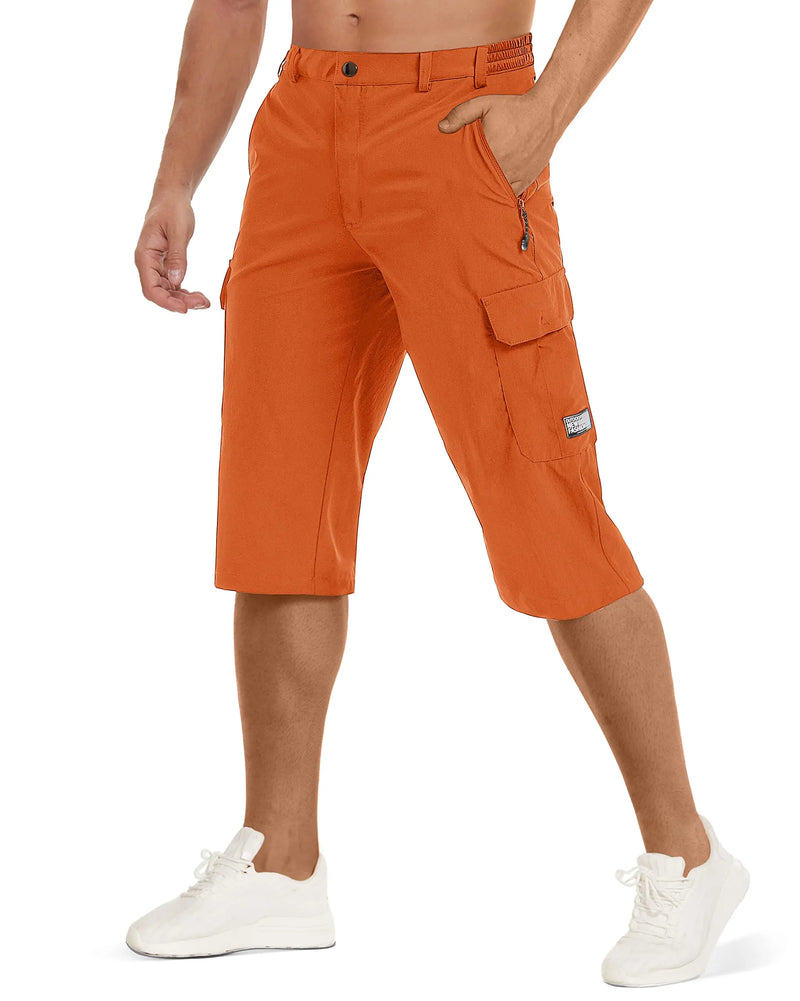 TACVASEN Summer Quick Dry 3/4 Capri Pants Men's Casual Multi-Pockets Lightweight Shorts Outdoor Hiking Cargo Nylon Pants Workout