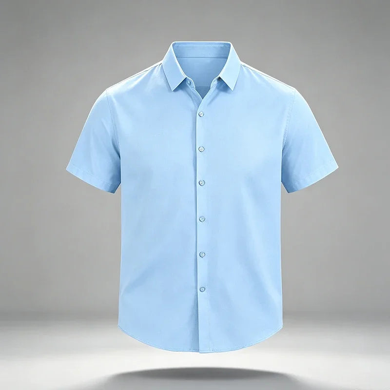 Summer Male Lapel Short Sleeve Dress Shirt Single Breasted Soft Stretch Cloth Outdoor Travel Daily Commute Formal Top