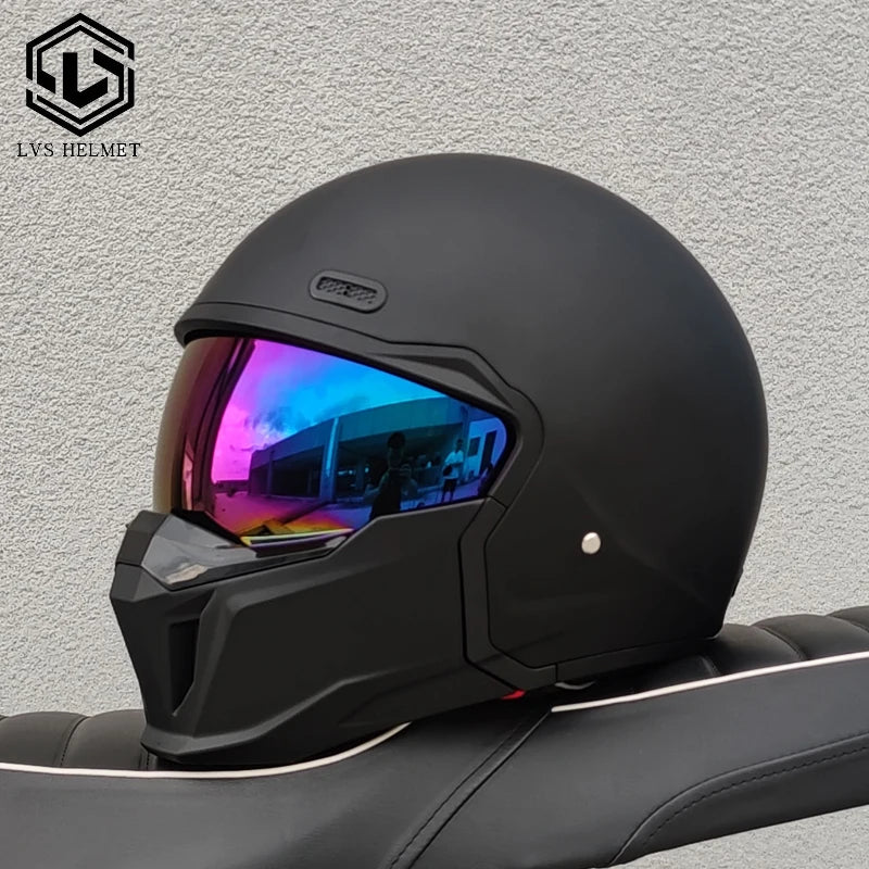LVS latest high-quality retro motorcycle helmet modular detachable combination full helmet detachable semi covered pilot helmet