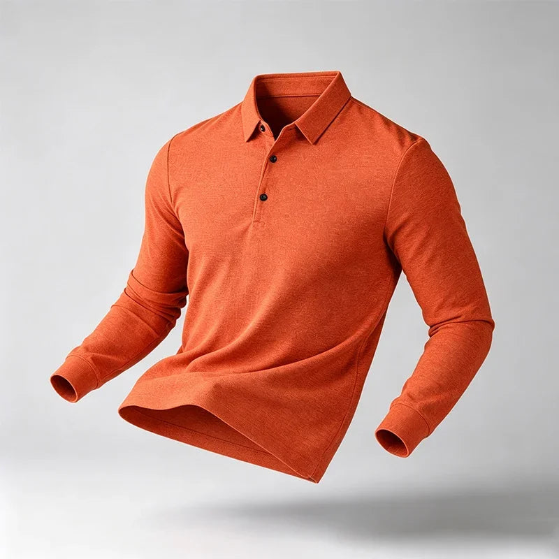 Male Urban Fashion Long Sleeve Polo Shirt Lapel Collar Comfort Texture For City Commute And Daily Street Leisure Matching Look