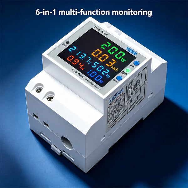 TOMZN WiFi Smart 6-in-1 AC Monitor 110/220V 100A Factor Active Energy Frequency Tuya kWh DIN Rail Measures Voltage Current Power