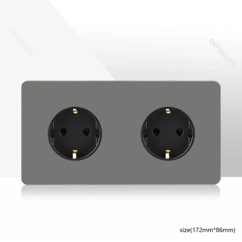 Retro Toggle Switch 1-4 Gang 2 Way Light Switch,EU French Plug Power Outlet Socket With Dual USB Stainless Steel Panel 86 Type