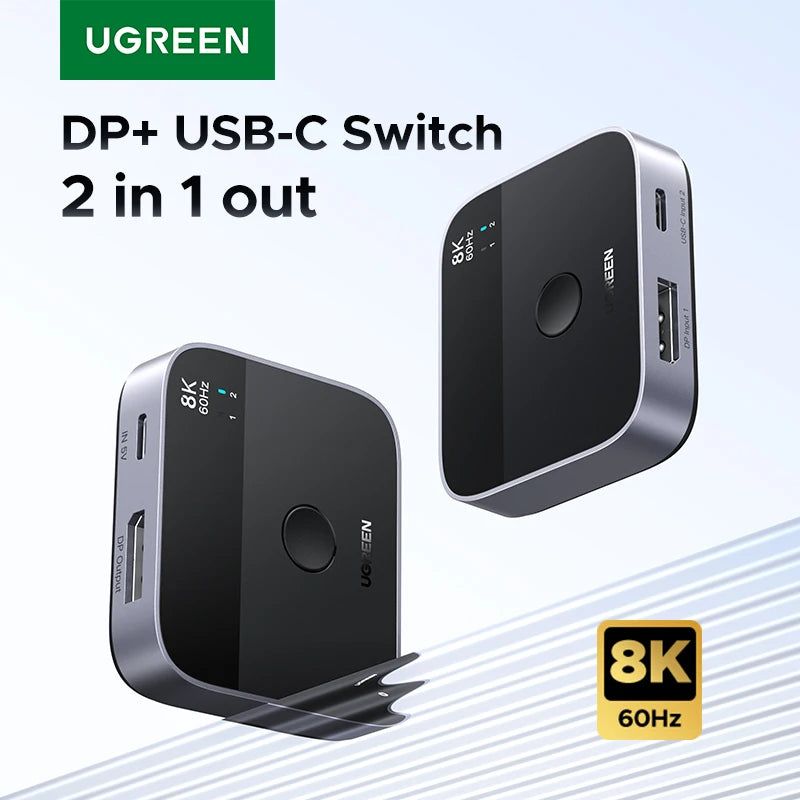 UGREEN DP USB-C Switch 2 In 1 Out 8K 60Hz Video Switcher for Laptop Desktop Monitor Projector Home Office