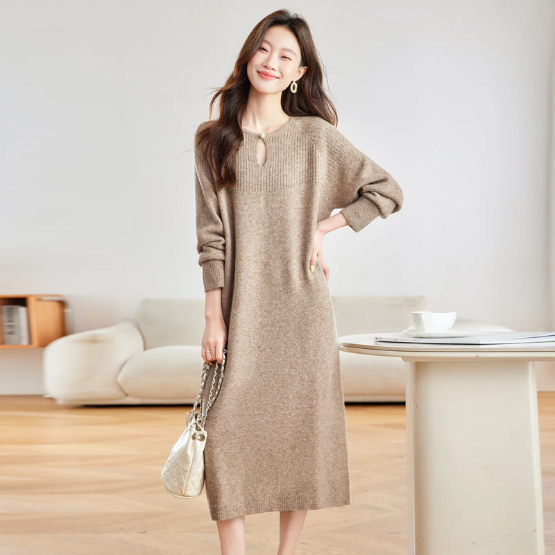 Pulls Woman Clothing Fashion Straight Long Dress O-neck Knitwear Sweater Female Spring Autumn Pullover Jumper Elegant Jersey