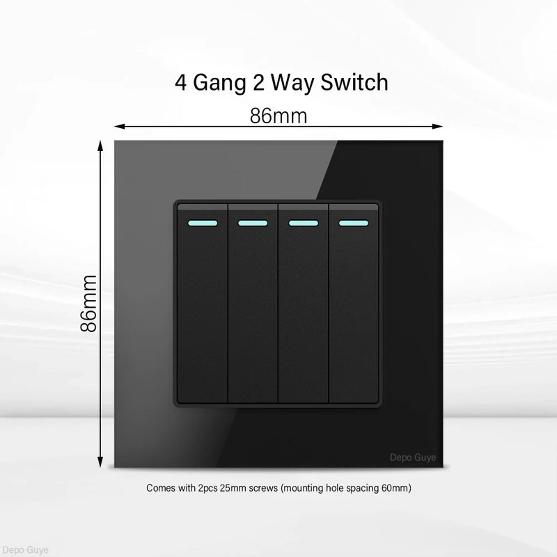 UK Black USB Type-C 18W Fast Charging Socket Universal Tempered Glass  Double 5-pin Power Plug,Home Electrical Wall Light Switch