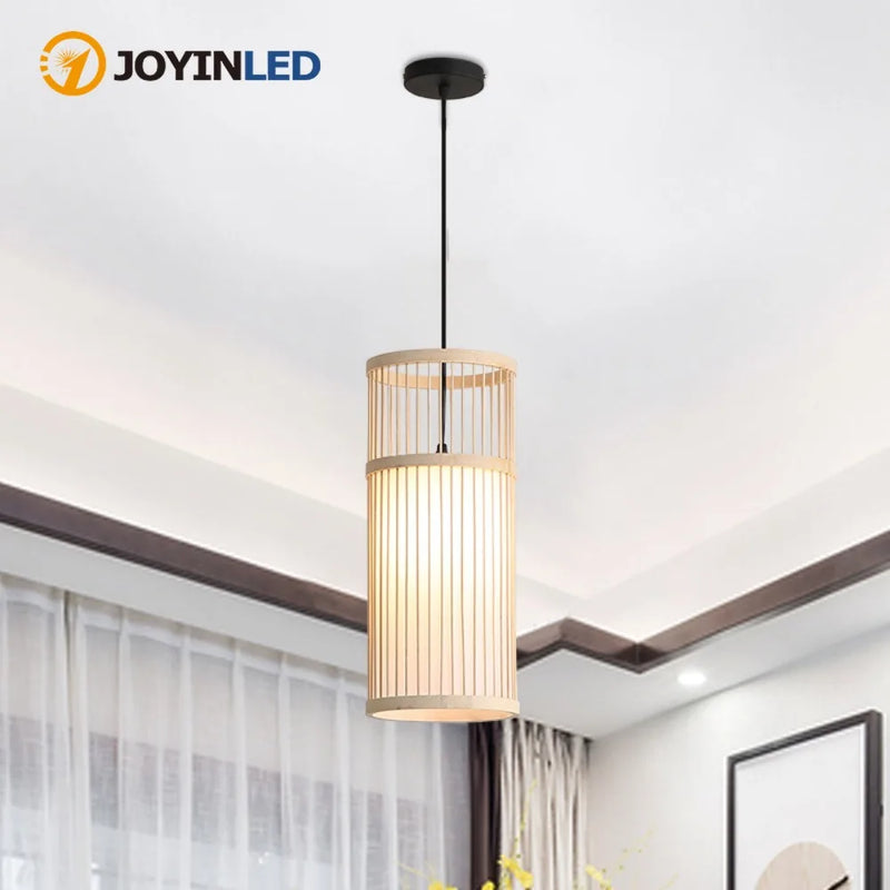 JOYINLED Japanese Style Dia.18 Bamboo Modern Handmade Pendant Art Ceiling Light Bamboo Light Chandelier Lamp Bedroom Dining Room