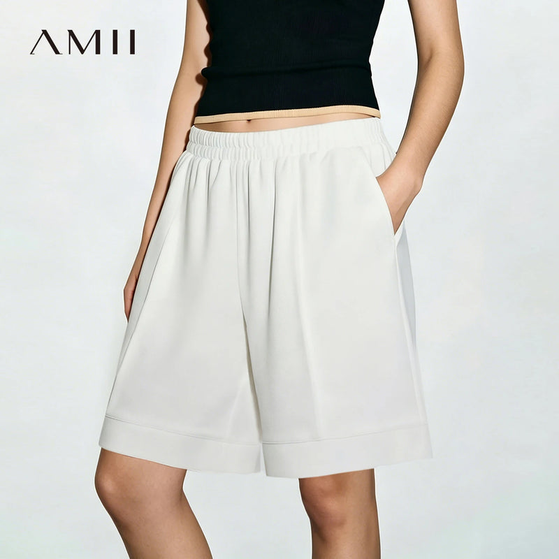 Amii Waffle Textured Women's Shorts 2026 Summer New Elastic Waist Loose Pants Cotton Casual Versatile Women's Clothing 12622169