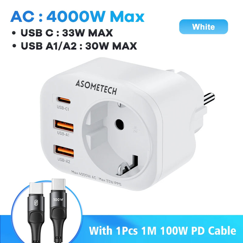 ឆ្នាំងសាក GaN 33W 4-IN-1 រន្ធដោត AC 4000W បន្ទះសាកថ្ម PD PPS USB Type C សាកថ្មលឿនសម្រាប់ iPhone 17 16 Pro Max Samsung Xiaomi