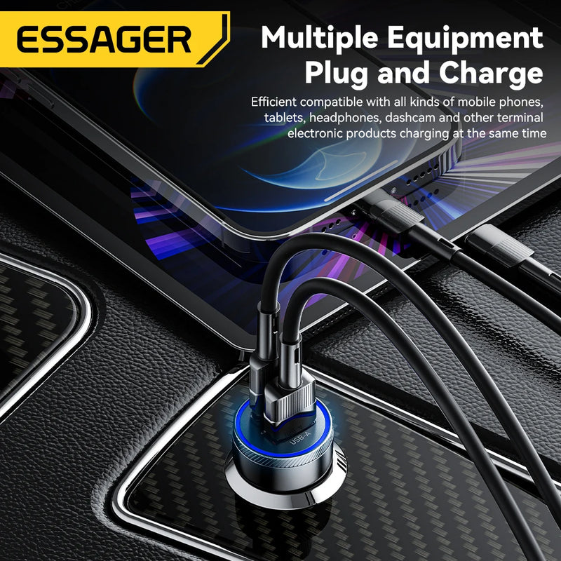 ឆ្នាំងសាករថយន្ត Essager 54W USB 5A សាកលឿន 3.0 QC PD 3.0 SCP AFC 30W USB ប្រភេទ C សាកលឿនសម្រាប់ iPhone Huawei Samsung Xiaomi