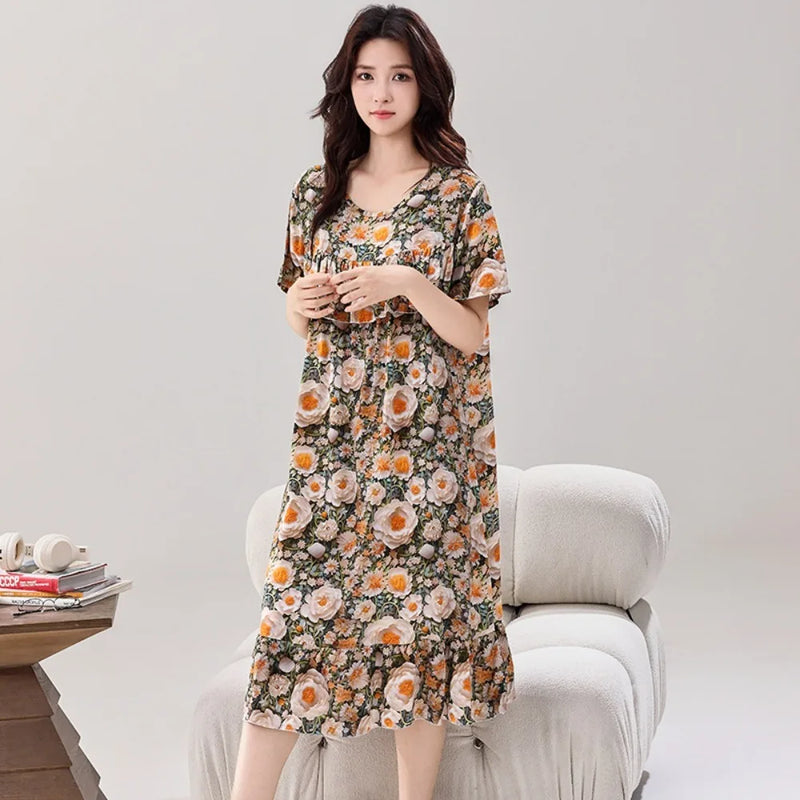 Summer Dress Short Sleeve Nightgowns Woman Sleep New Loose Night Wear for Ladies Nightie Women's Sleepwear One Piece Homewear