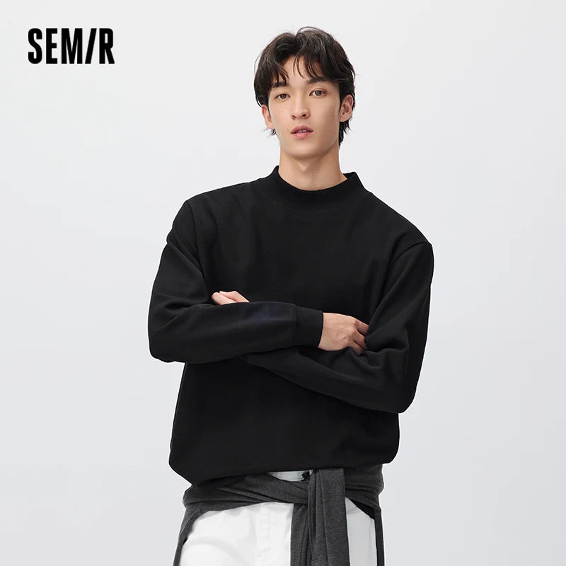 Semir Men Knit Tshirt Solid Color Mock Neck Versatile Loose Fit 2026 New Winter Daily Wear Urban Casual Style Everyday Wardrobe