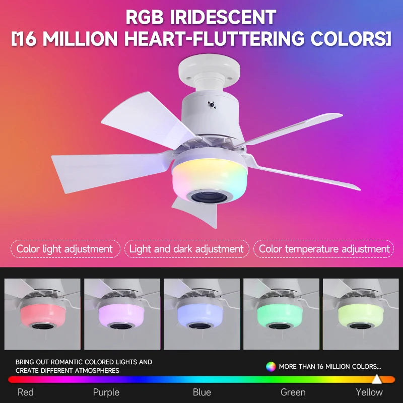 4 in 1 RGB Intelligent E27 Ceiling Fan Light 3-Speed Remote Control 5-Speed Fan with Speaker Dimming Mode for Bar Home Party