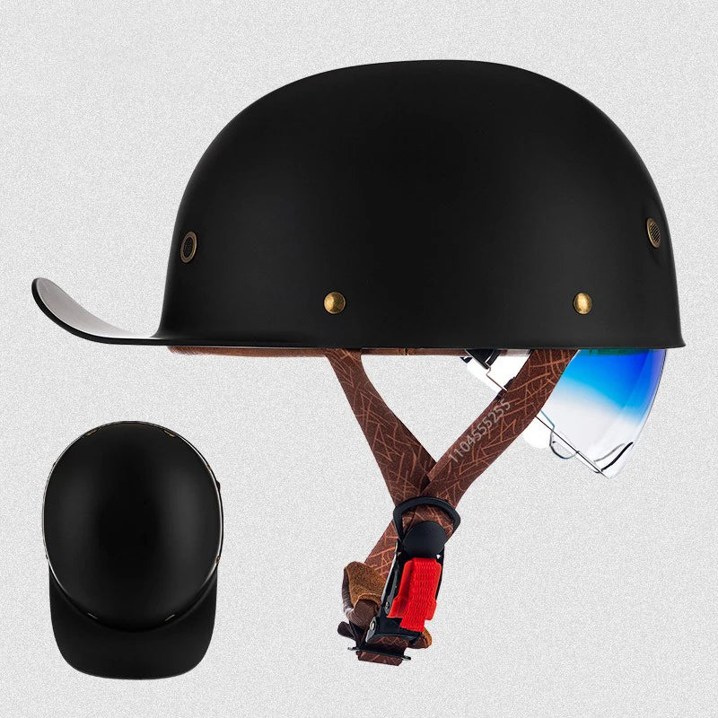 មួកសុវត្ថិភាពម៉ូតូ Street Retro Baseball Cap Moto Helmet ជាមួយកញ្ចក់ពណ៌ខៀវ មួកសុវត្ថិភាពពាក់កណ្តាលបុរសស្ត្រី Capacete De Moto ECE DOT អនុម័ត