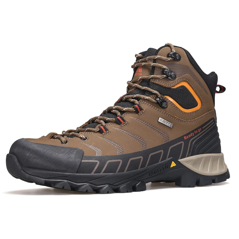 HUMTTO Leather Hiking Boots for Men Luxury Designer Waterproof Outdoor Shoes Climbing Trekking Sneakers Mens Safety Ankle Boots