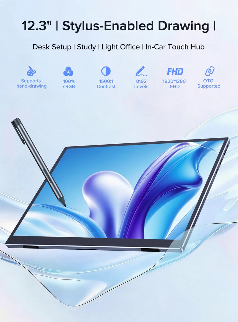 ម៉ូនីទ័រចល័ត UPERFECT Touch ទំហំ 12.3 អ៊ីញ អេក្រង់ខាងក្រៅជាមួយប៊ិច Stylus សម្រាប់ការិយាល័យ ការសិក្សា ការធ្វើដំណើរ អេក្រង់បន្ទាប់បន្សំសម្រាប់កុំព្យូទ័រយួរដៃ