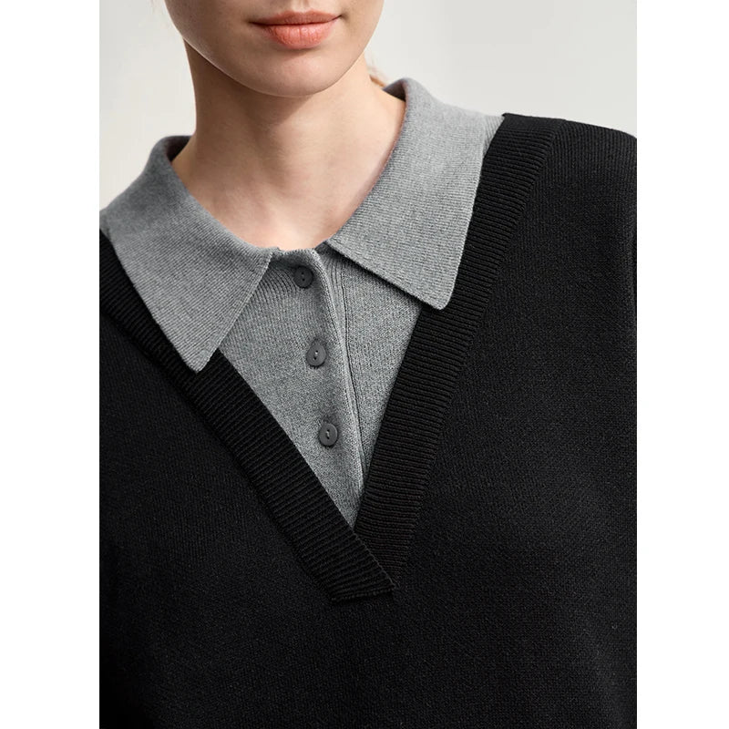 AMII Casual Women's Sweater 2026 Winter New Loose Elastic Knitting Top Female Wool Versatile V-neck Sweater For Woman 12544086