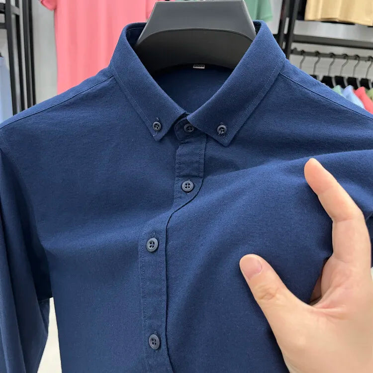 High-quality men's long-sleeve shirt made of 100% cotton, breathable, sweat-wicking, suitable for business or casual wear.M-4XL