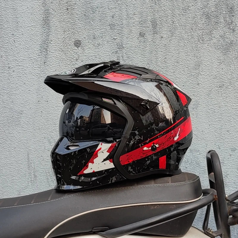 Motorcycle Riding Helmet, Male and Female Motorcycle Combination, All-Season Universal, Summer Retro Removable Chin