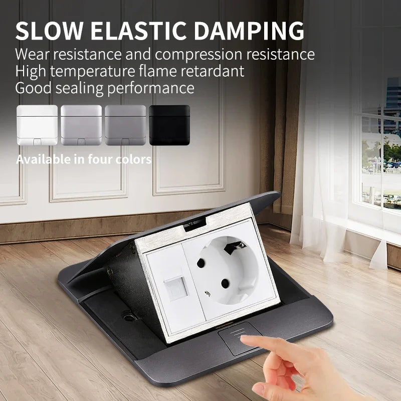 Metal Panel EU Standard Hidden Type Table Socket 2/3 Way Outlet USB/EUR/Universal/FR Office Cabinet Desktop Aluminum 120x120mm