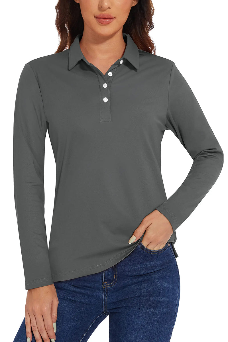 TACVASEN UPF 50+ Polo Shirts Womens Long Sleeve Shirts UV Protection Performance Polos Golf Tennis Working Shirts Pullover Top