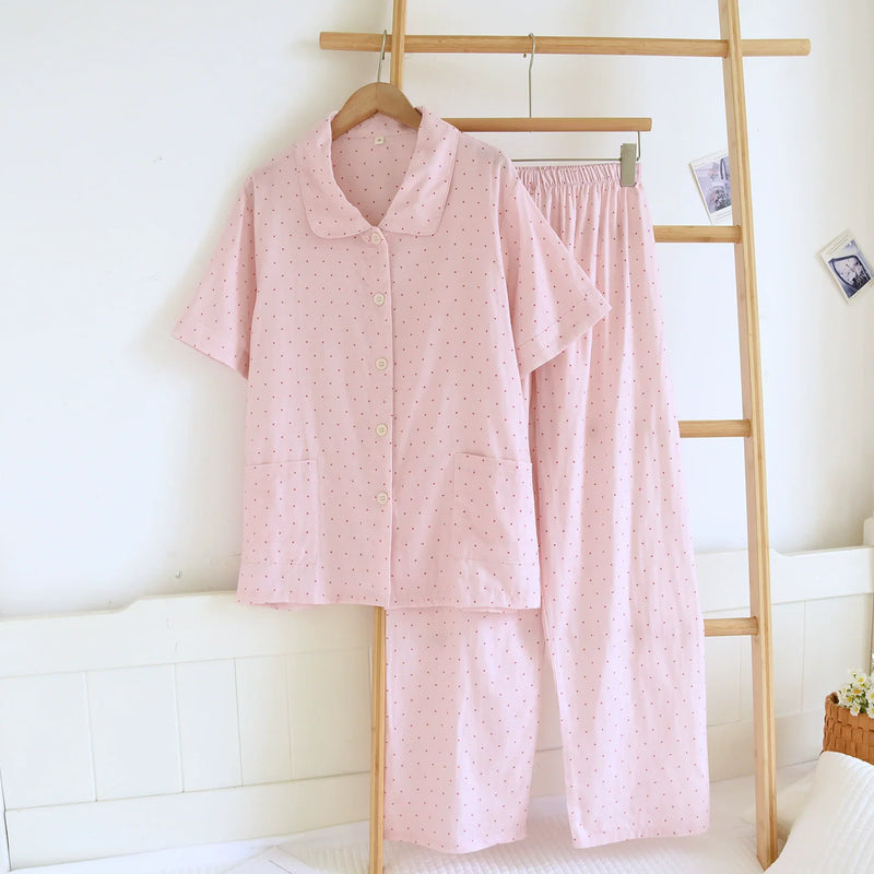 Summer Pajamas Woman Short Sleeve Tops Trousers 2Pcs Night Wear for Ladies Soft Sleepwear Woman Home Clothing Set Lounge Wear