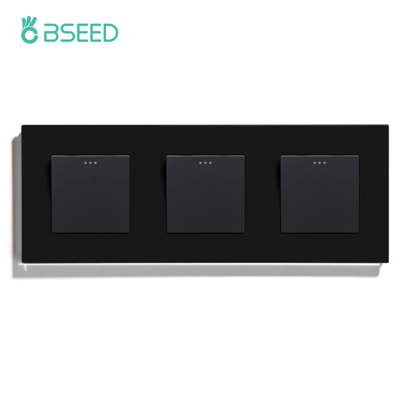 BSEED EU Standard Wall Light Switch 1/2Gang 1Way Toggle Switch Glass Panel Mechanical Wall Switch On Off 10A 250V Blue Backlight