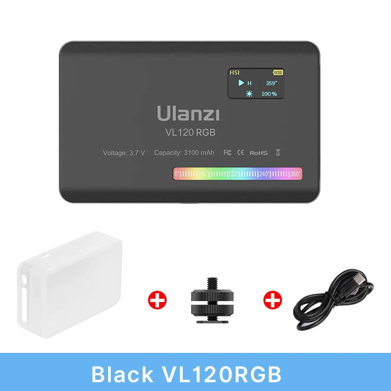 ភ្លើងកាមេរ៉ា Ulanzi VL120 RGB ជាមួយឧបករណ៍បំបែកពន្លឺ 2500-9000K CRI 95+ 3100mAh LED វីដេអូបន្ទះសម្រាប់កាមេរ៉ាទូរស័ព្ទថតរូបភ្លើង
