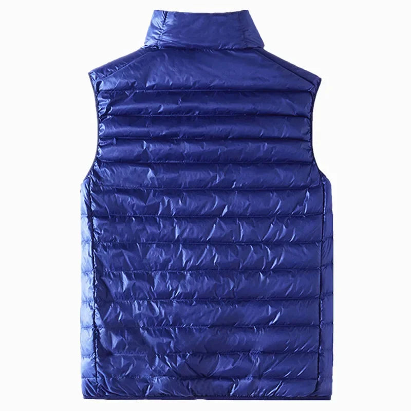 Mens Blue Standing Collar Light/Thin Sleeveless Vest Jacket, Wine Red Black Gray Green Available, Asian Size Casual Waistcoat