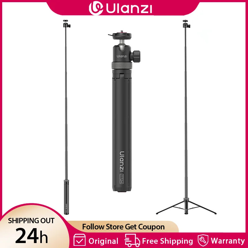 Ulanzi TT24 1.5M Cka ដំបងថតរូប Selfie ដែលអាចដោះចេញបានលឿន ជើងបួនសម្រាប់កាមេរ៉ា GoPro Action ដែលអាចបង្វិលបាន 360°