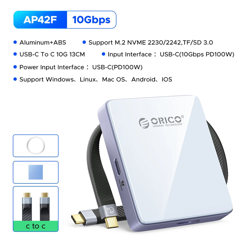ORICO External SSD Case M.2 NVMe Magnetic SSD Enclosure 2230 2242 Enclosure TF Card Reader with PD 100W 10Gbps for iPhone 16 17