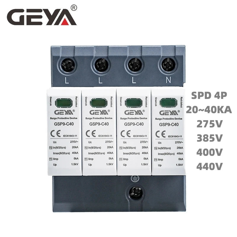 ឧបករណ៍ការពារការកើនឡើង GEYA GSP9 2P 4P 20KA-40KA SPD AC275V ឧបករណ៍ការពារការកើនឡើង SPD សម្រាប់ផ្ទះ 1P+N Din Rail