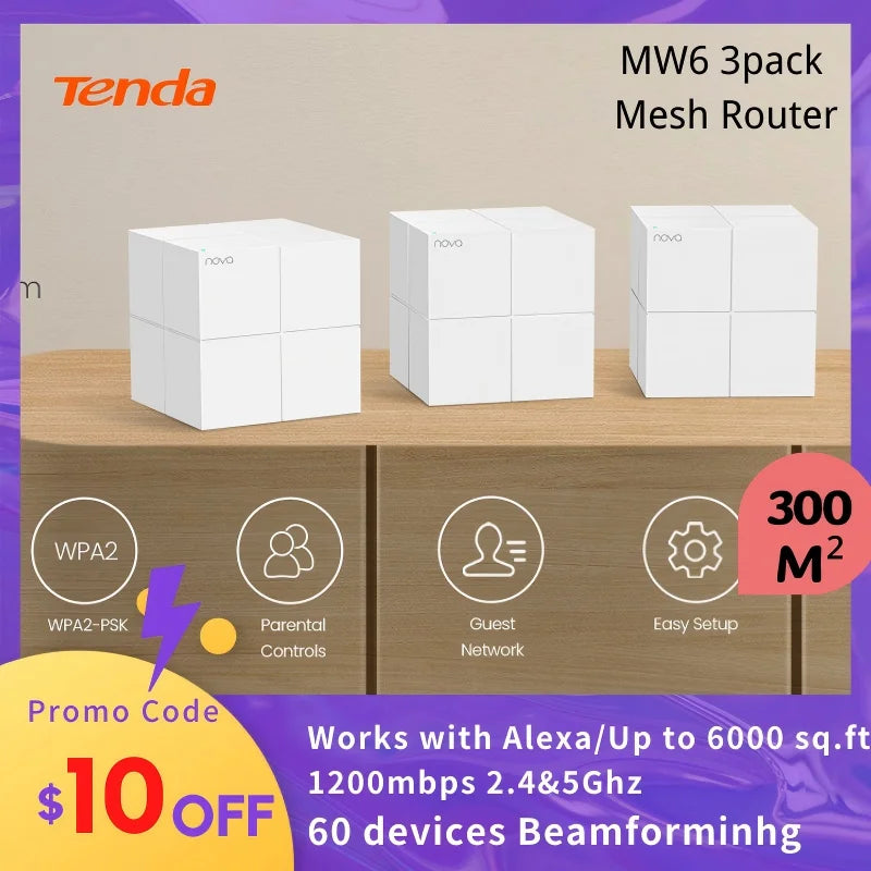 រ៉ោតទ័រ Tenda MW6 AC1200 Mesh WiFi Router 2.4&5GHz Gigabit Router Tenda Mesh Router ឧបករណ៍ពង្រីក WiFi Dual Band រហូតដល់ 300m² គ្របដណ្តប់