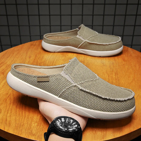 Canvas Slip on Half Shoes for Men Mules Casual Slippers Slides Indoor Home Dudes Summer Breathable Lightweight Big Size 47 48