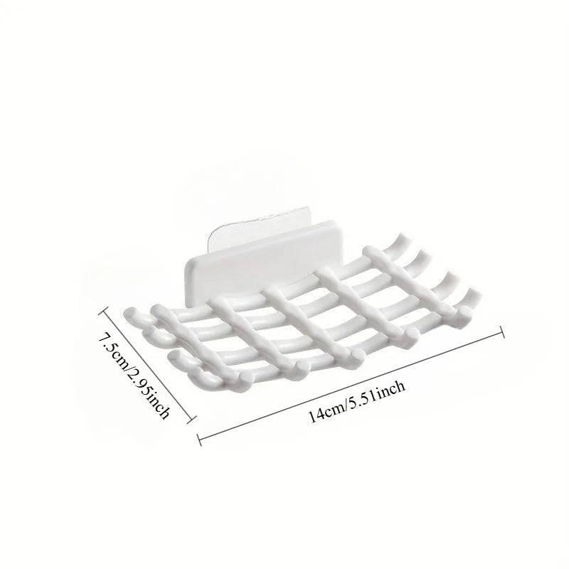 1pc Wall-Mounted Shower Soap Dish with Drainage, Black,White Square Holder.No Drilling Required,Hook for Soap and Accessories.