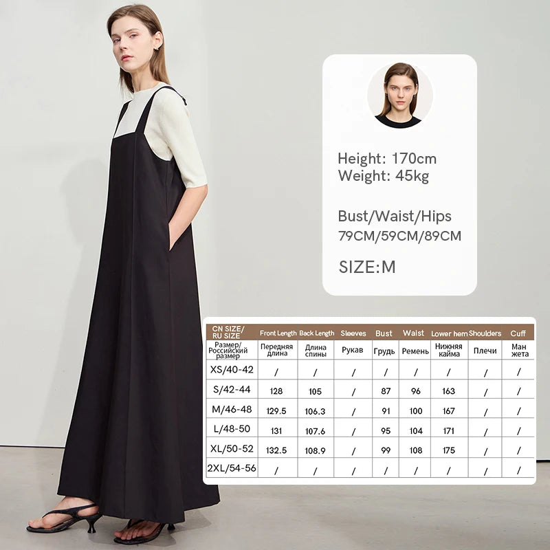 AMII Loose Solid Color Dress Two Wear Front Back Casual 2026 Summer Women Simple Retro Strap Office Lady Pocket A Line 12552090