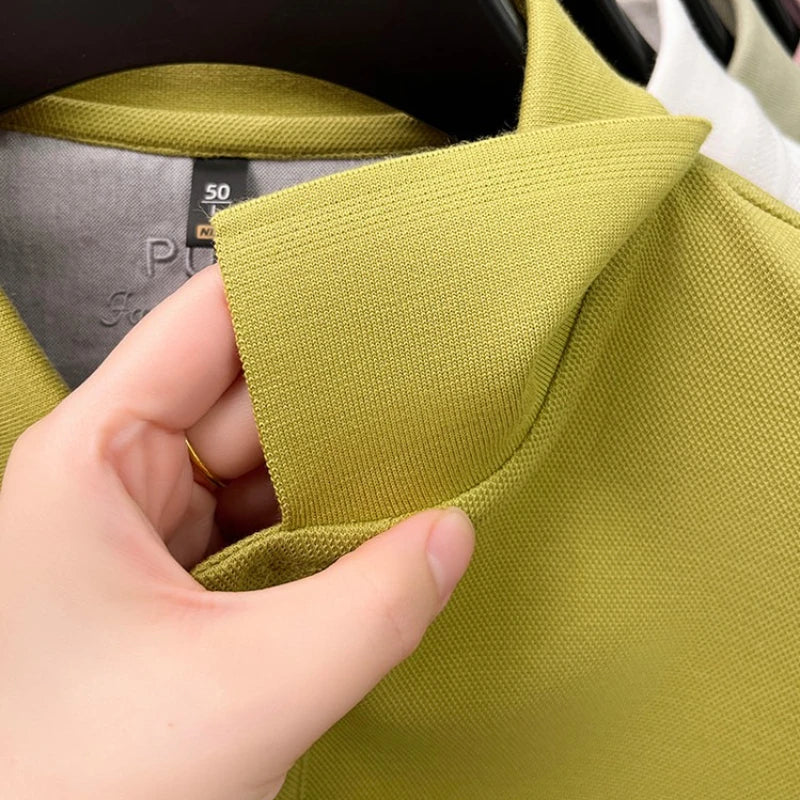 260g Long Staple Cotton Pique Fabric, Premium 100% Cotton Polo Shirt, Business Casual Slim Fit Top,Golf Shirt