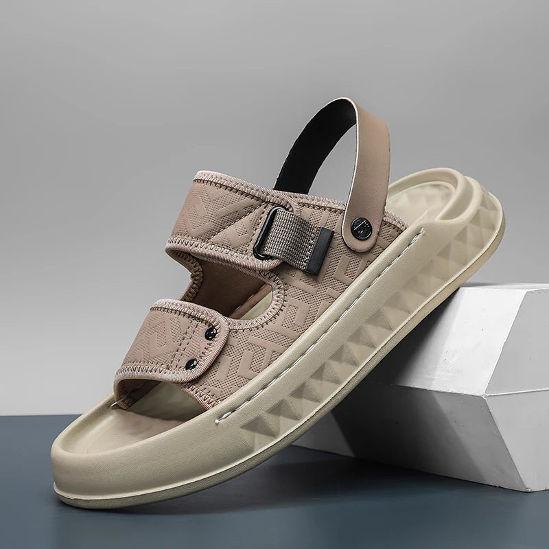 Men's Casual Slip-On Sandals Summer Soft-Sole Breathable Lightweight Outdoor Walking Shoes Fashion Sports Dual-Purpose Slippers