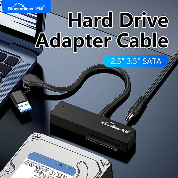 អាដាប់ទ័រ USB 3.0 ទៅ SATA III របស់ Blueendless សម្រាប់ឧបករណ៍បម្លែង USB-A ប្រភេទ C សម្រាប់ខ្សែផ្ទេរទិន្នន័យដ្រាយវ៍រឹងខាងក្រៅ SSD ទំហំ 2.5 អ៊ីញ 3.5 អ៊ីញ