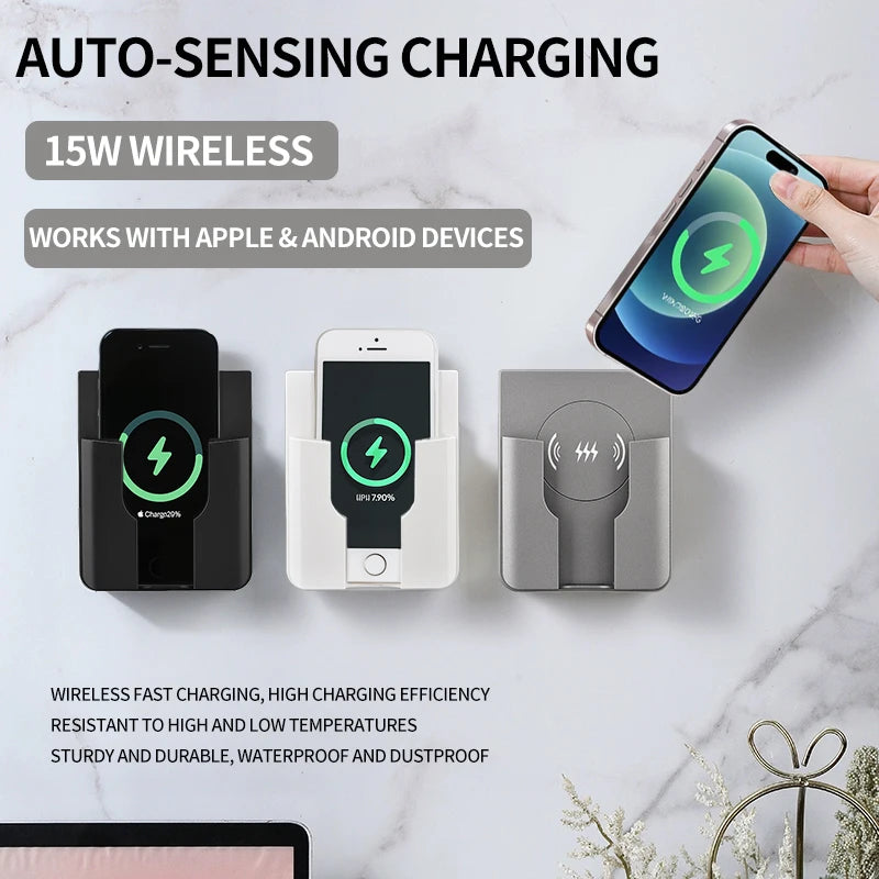 QI Universal Flush Wall Mount Wireless Charger,15W Fast Charging Stand for Phones,AC 110–220V