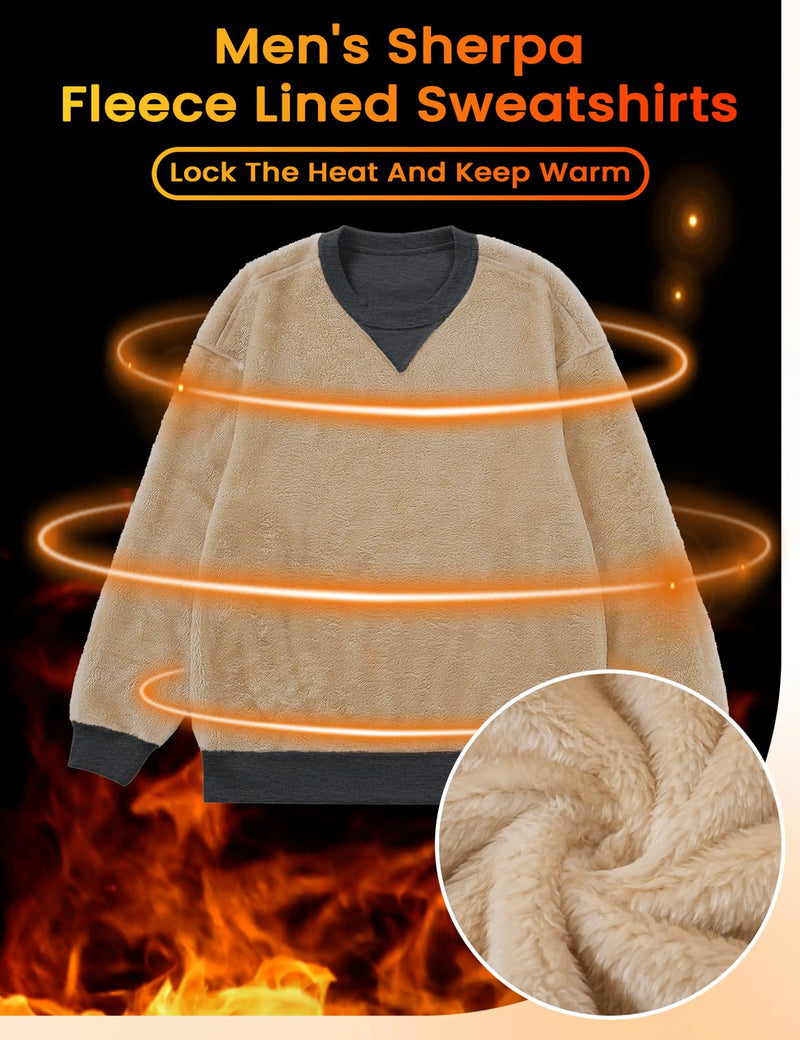 TACVASEN Men's Sherpa Lined Sweatshirt Thermal Fleece Pullover Winter Warm Thick Crewneck Sweatshirts Casual Solid Tops For Men