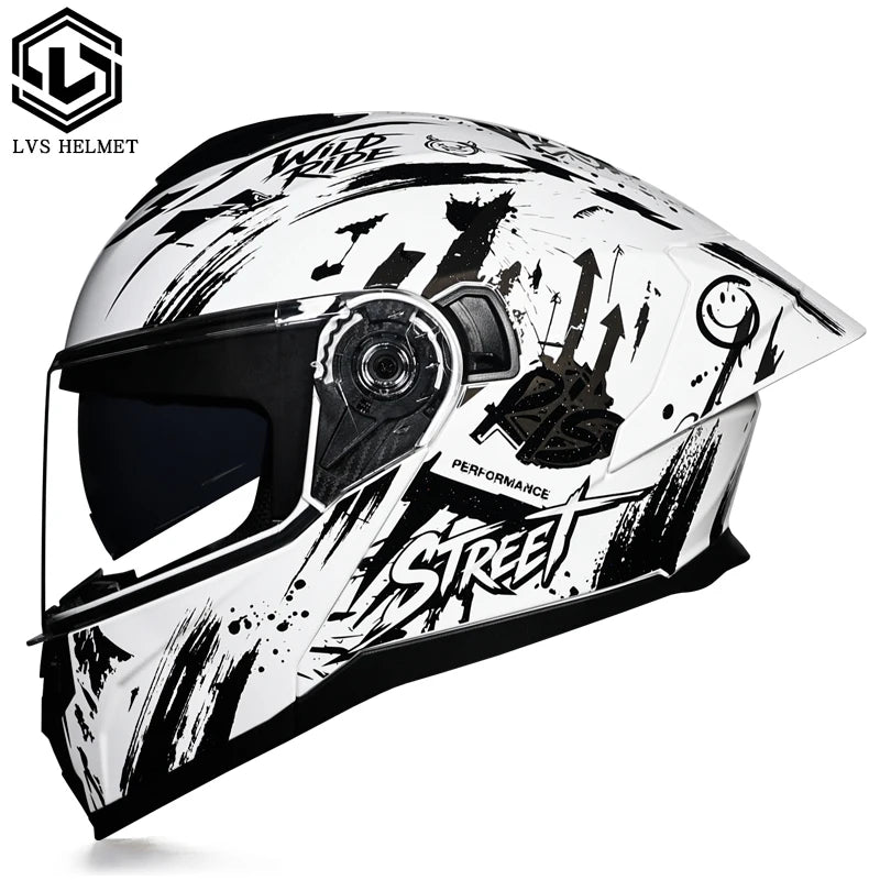 LVS-909S Modular Flip Helmet Double Lens Full Face Motorcycle Helmet DOT Approved Personalized Large Tail Wing