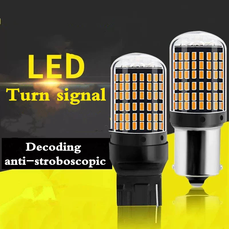 ភ្លើងសញ្ញាបត់រថយន្ត LED ជាសកល 2PCS 12V/24V ឌិកូដប្រឆាំងនឹងស្ត្រូបូស្កូប 1156 3014 144 ភ្លើងចំហៀង 157 ភ្លើងហ្វ្រាំង T20