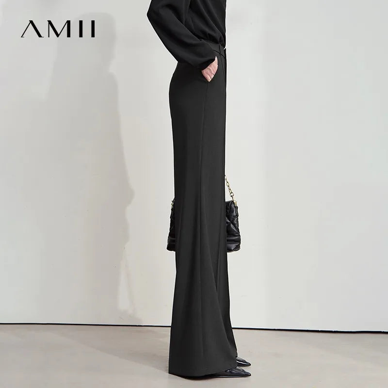 ខោ AMII Minimalist សម្រាប់ស្ត្រីធម្មតាឆ្នាំ ២០២៥ ម៉ូដរដូវស្លឹកឈើជ្រុះ ខោជើងធំពណ៌ខ្មៅប្រឆាំងនឹងស្នាមជ្រួញ ខោរលុង សម្លៀកបំពាក់ស្ត្រី 12523100