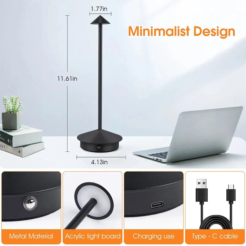Cordless Table Lamps Rechargeable LED Desk Lamp Outdoor Waterproof Portable Touch Dimmable NightLight for Restaurant DiningHome