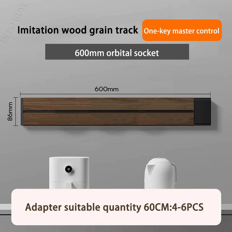 Imitation wood grain Rail Mobile Power Track Socket EU/Universal/UK/USB Type-C Kitchen Bathroom Office Wall Mounted Socket Plugs