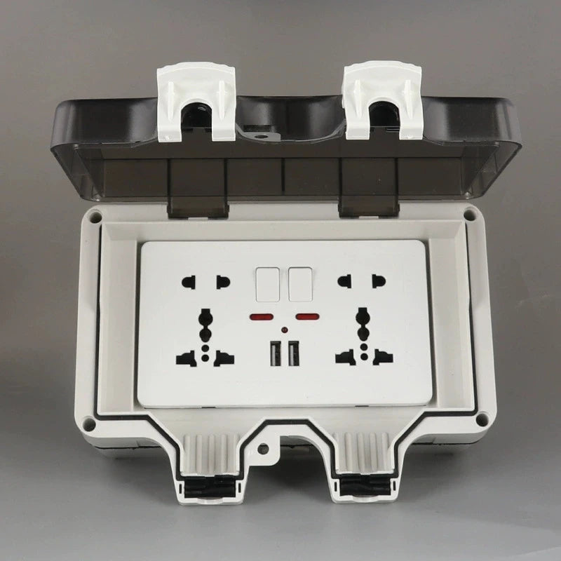 IP66 Waterproof Socket Universal UK Dual USB Outdoor Power Outlet,Kitchen And Bathroom Plug Adapter,Waterproof Rainproof Box