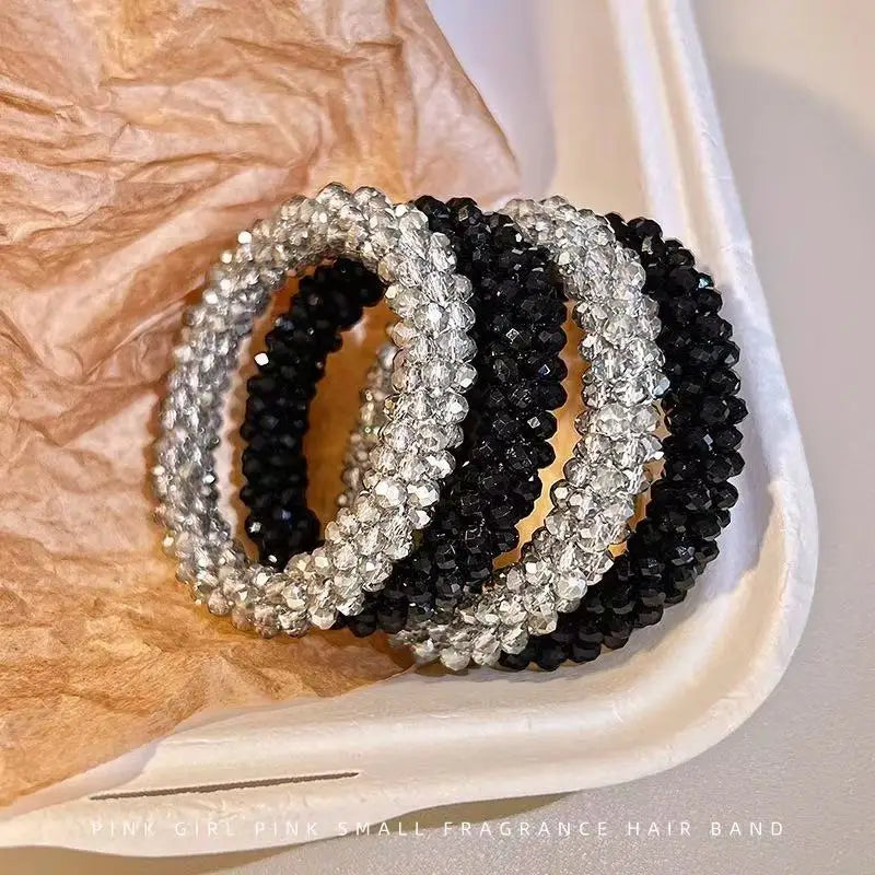 Dongdaemun Crystal Beaded Hair Ring Hair Rope Female Hair Tie Leather Tendon High Tail Maruko Head Rope Bracelet Dual Purpose Ha