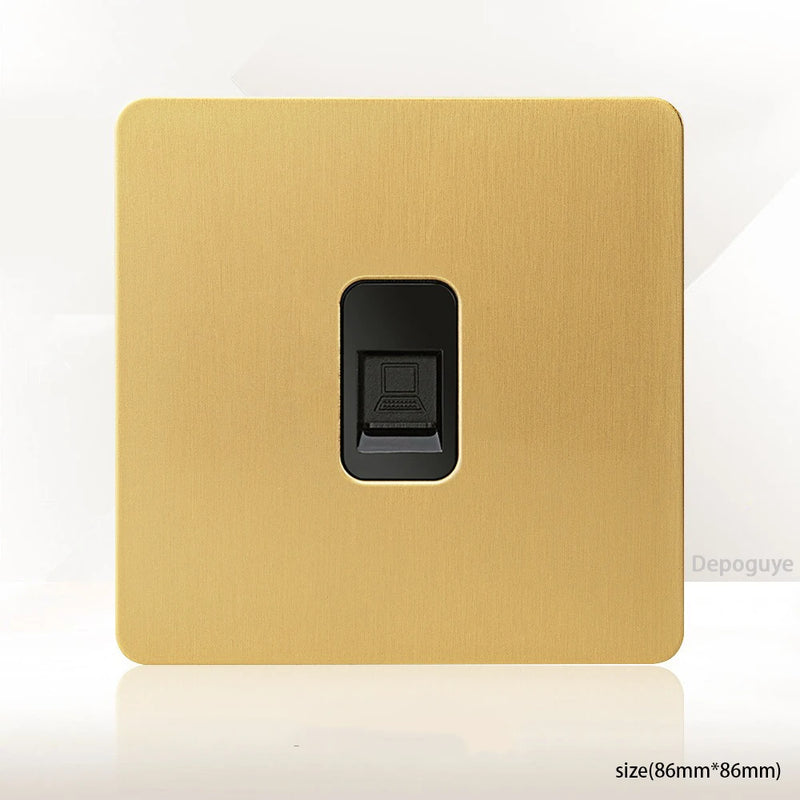 Gold Wall Light Toggle Switch Vintage Brass Lever Stainless Steel Panel,EU FR Universal USB C Socket 1-4 Gang 2Way Switch TV